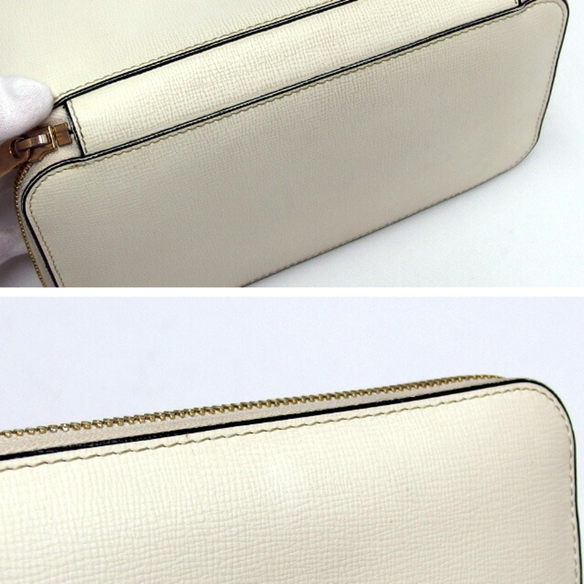 Valextra Round Long Wallet Grain Leather Off White