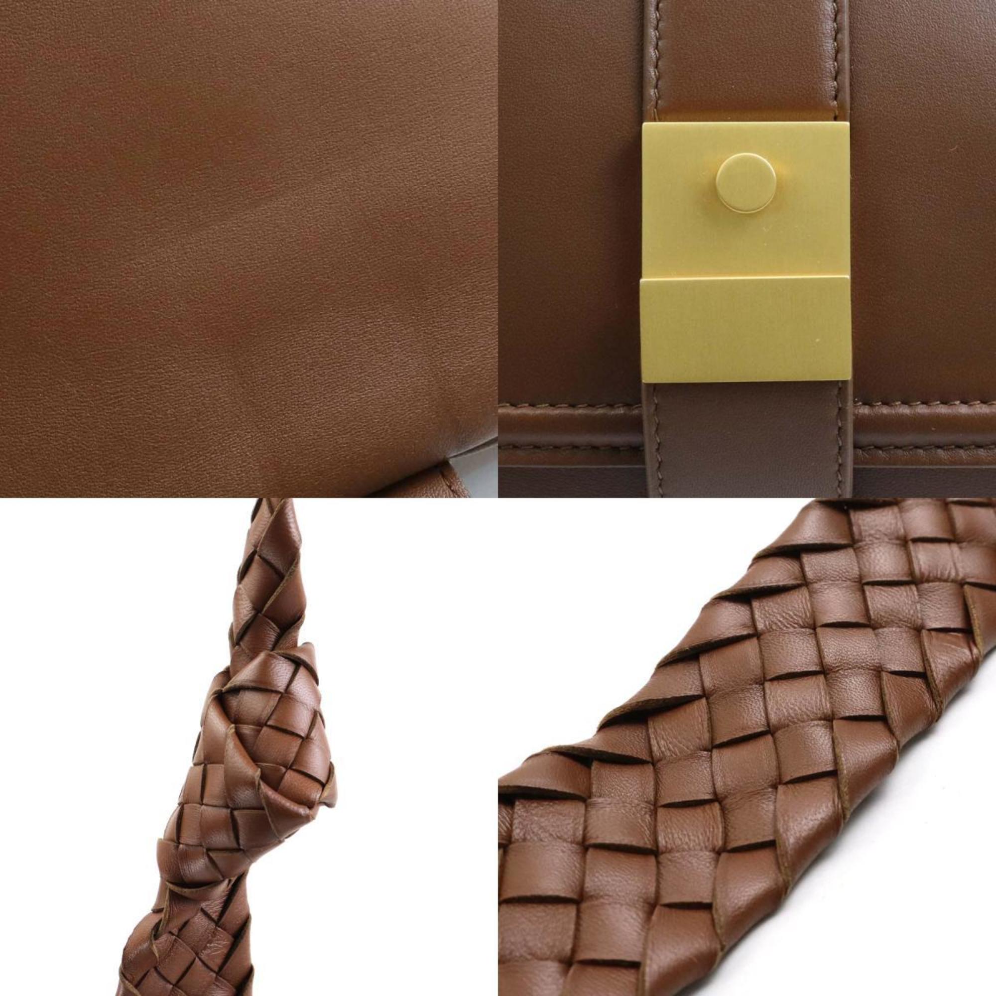Bottega Veneta BOTTEGA VENETA Crossbody Shoulder Bag Intrecciato Leather Brown Gold Unisex