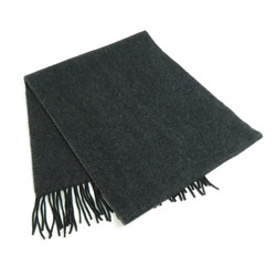 HERMES Muffler Cashmere Black Gray Unisex