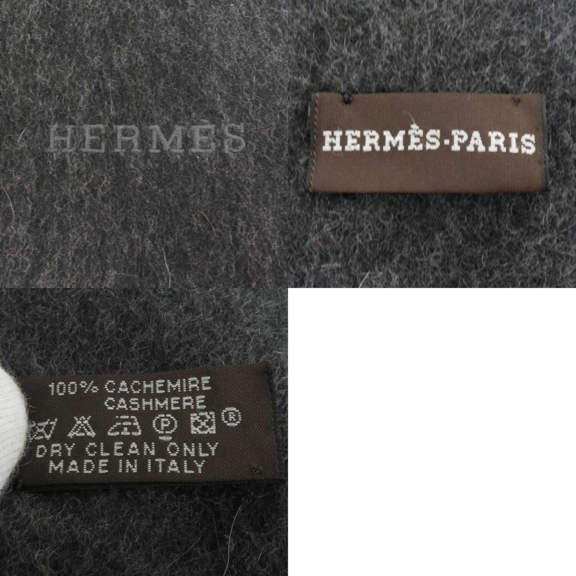 HERMES Muffler Cashmere Black Gray Unisex