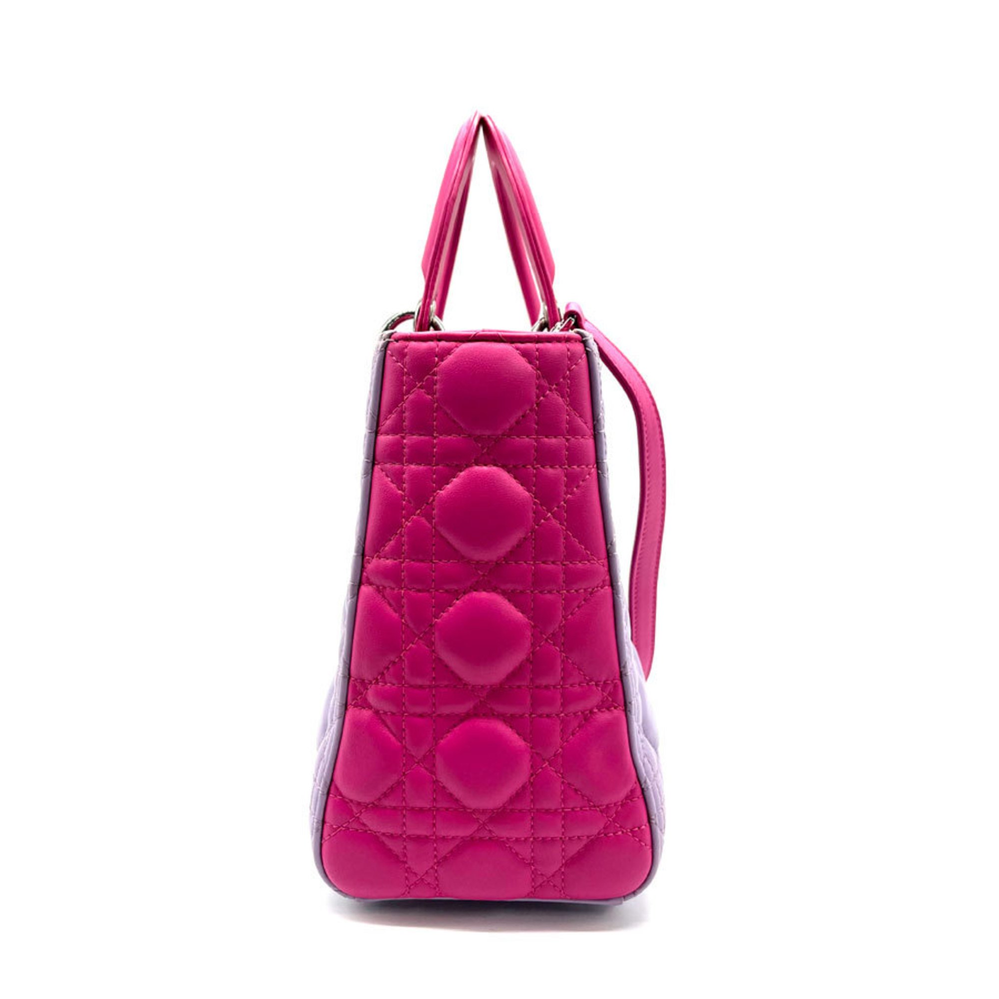 Christian Dior Handbag Shoulder Bag Lady Lambskin Hot Pink x Light Purple Ladies