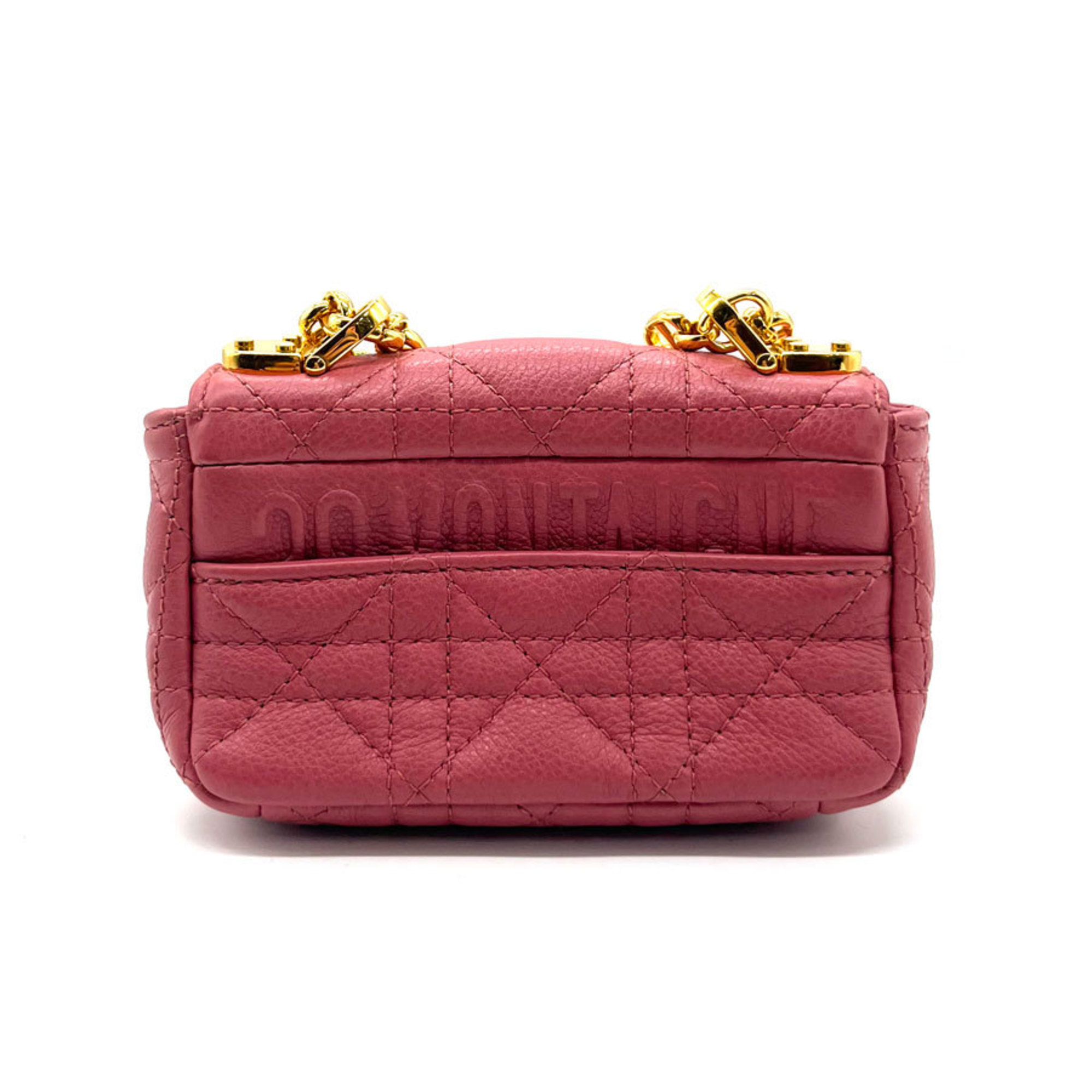 Christian Dior Crossbody Shoulder Bag CARO Micro Leather Pink Women's