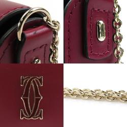 Cartier CARTIER Crossbody Shoulder Bag C de Micro Chain Leather Cherry Red Gold Ladies