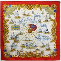 Hermes Scarf Muffler Carre90 VOILES DE LUMIERE Sailing Ship of Light Red HERMES Ladies
