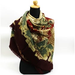 Salvatore Ferragamo Large Stole Shawl Wine Red Plant/Bird Pattern Women's Paper