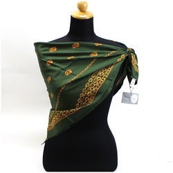 Christian Dior Silk Scarf Muffler Green Chain Pattern Women's
