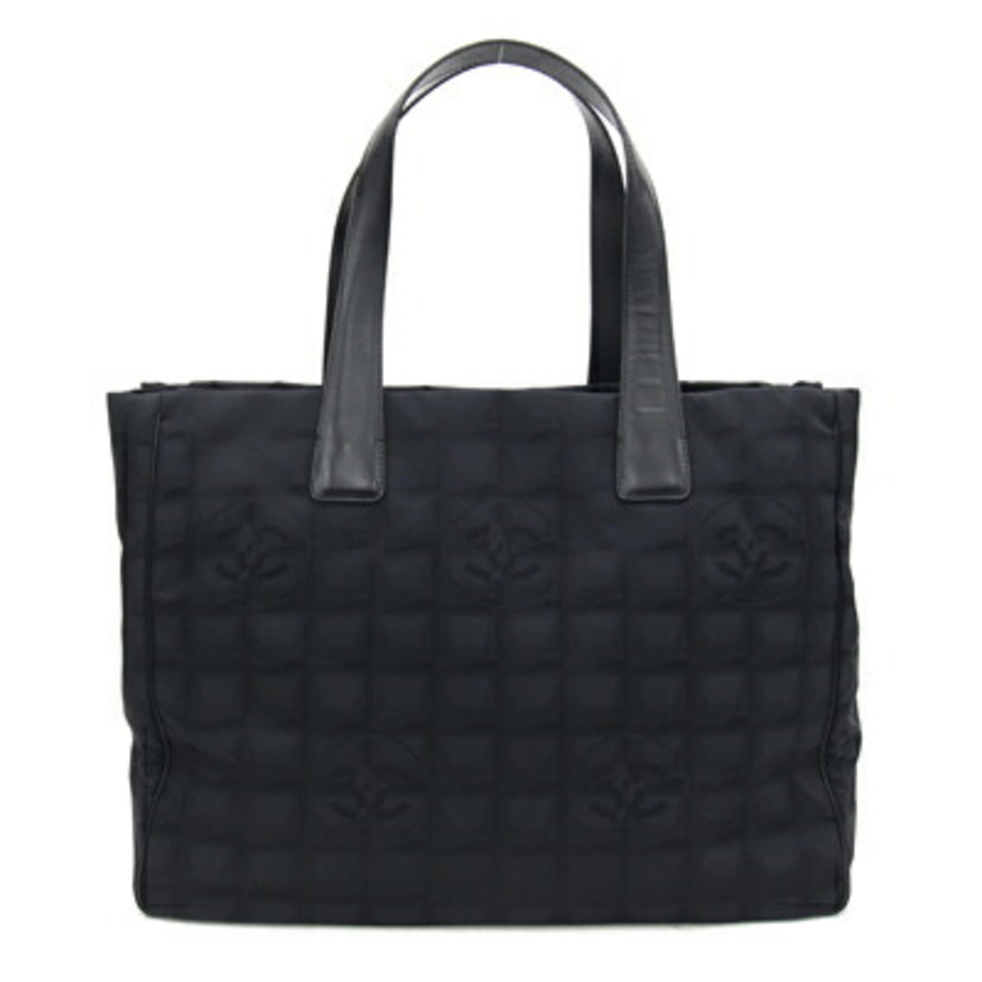 CHANEL Tote Bag New Line MM A15991 Black Nylon Canvas Leather Women's