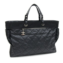 CHANEL Tote Bag Paris Biarritz TGM Black Leather Coated Canvas Handbag Coco Mark Quilting Stitch Women's