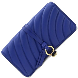 Chloé Chloe Bifold Long Wallet Alphabet CHC18UP715 Blue Leather Quilted Stitch Charm Ladies