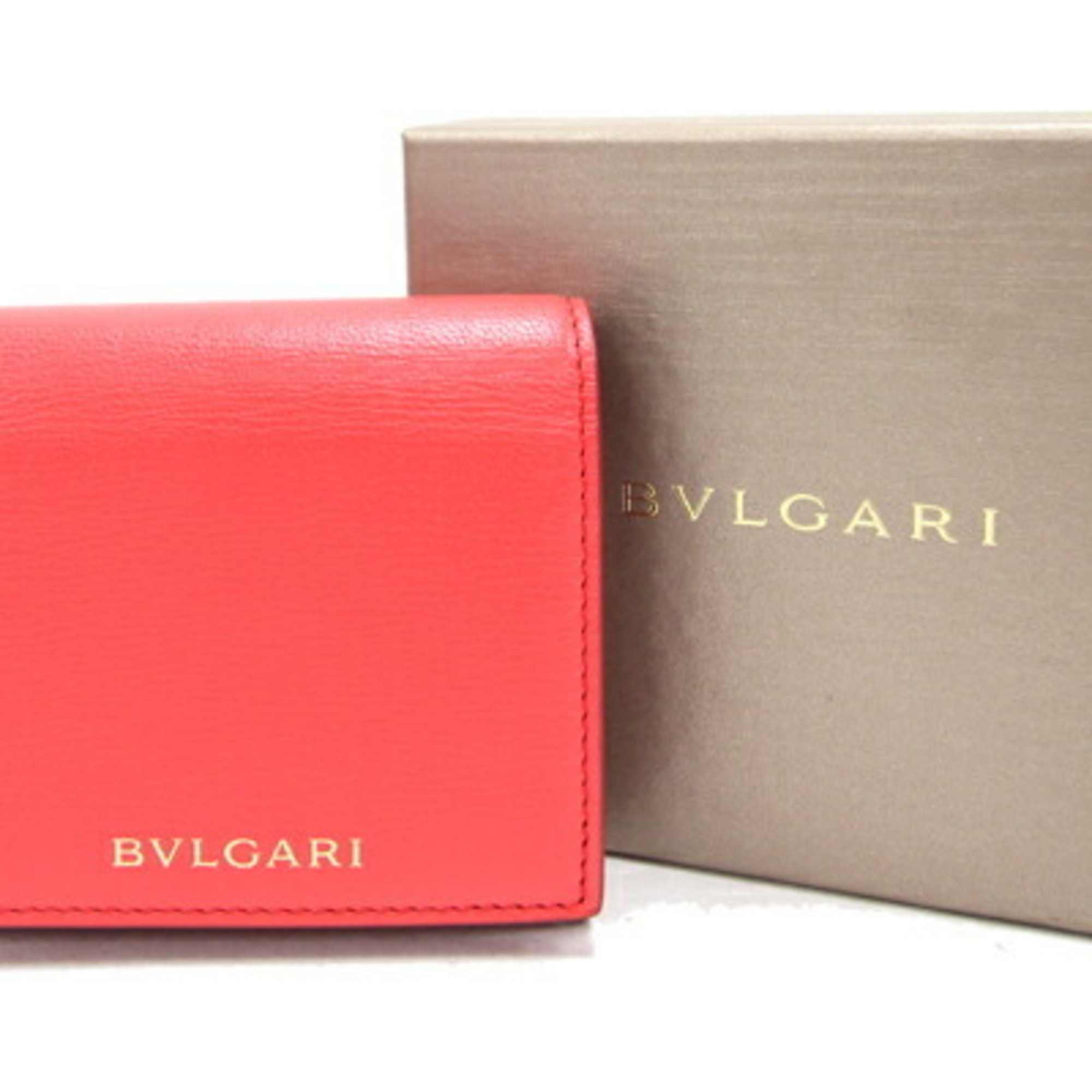 Bvlgari Trifold Wallet B.Zero One 288241 Red Leather Compact Small Ladies BVLGARI