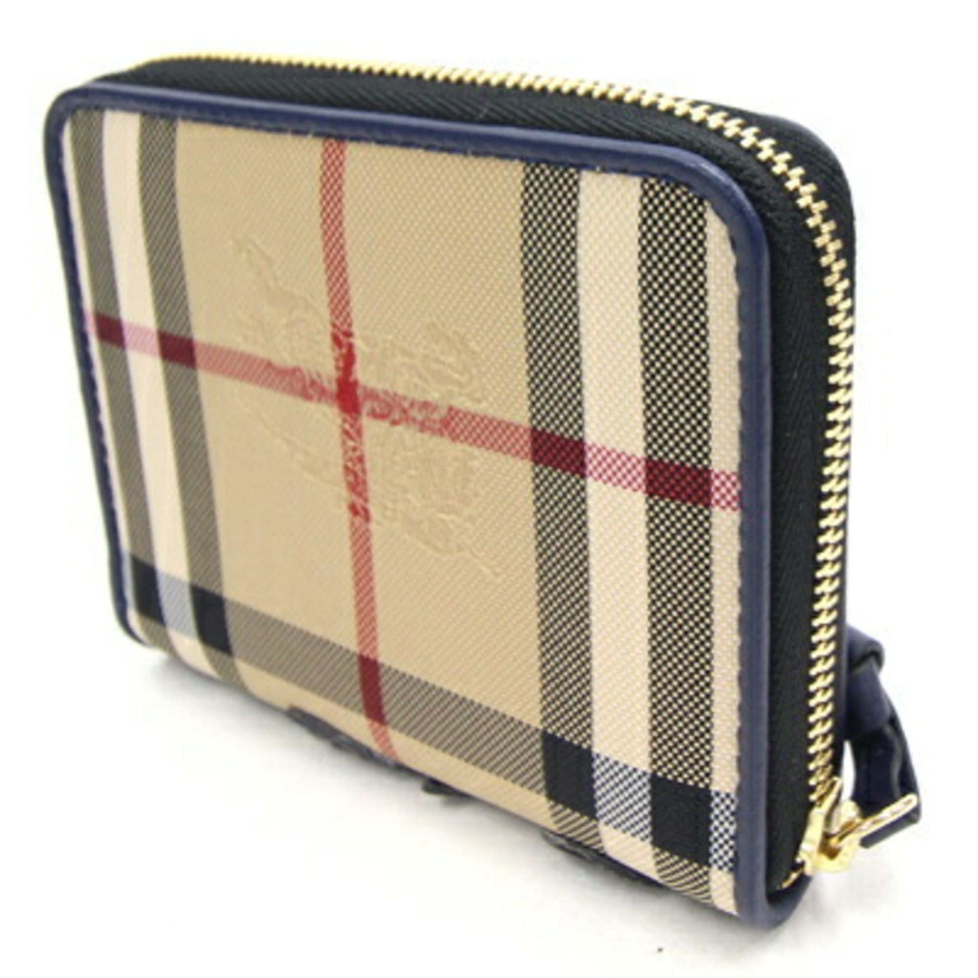 Burberry Coin Case Beige Navy PVC Leather Purse Card Wallet Compact Check Women's BURBERRY