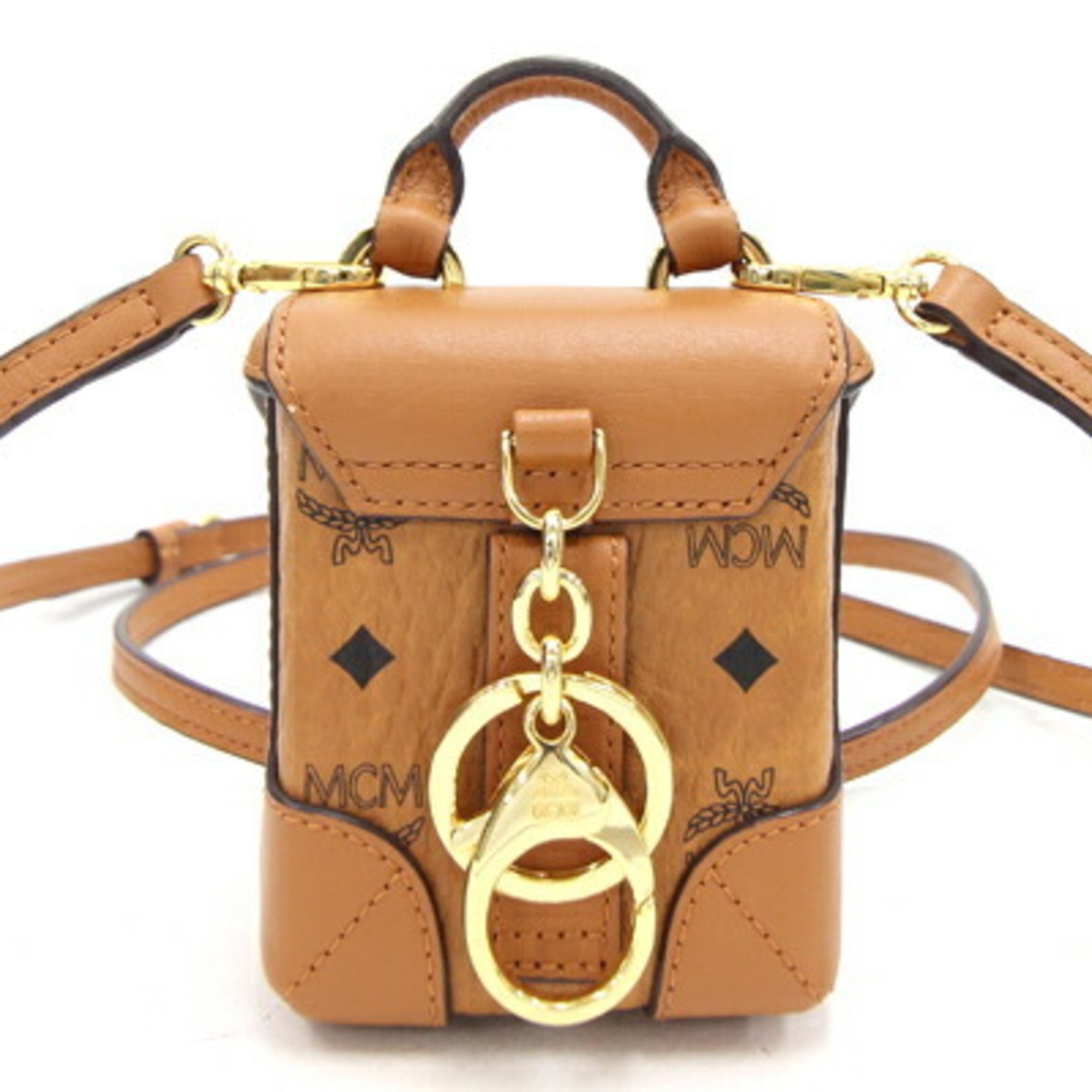 MCM Visetos Soft Berlin Crossbody MXZ ASVI01 Brown Leather Pochette Small Bag Charm Ladies
