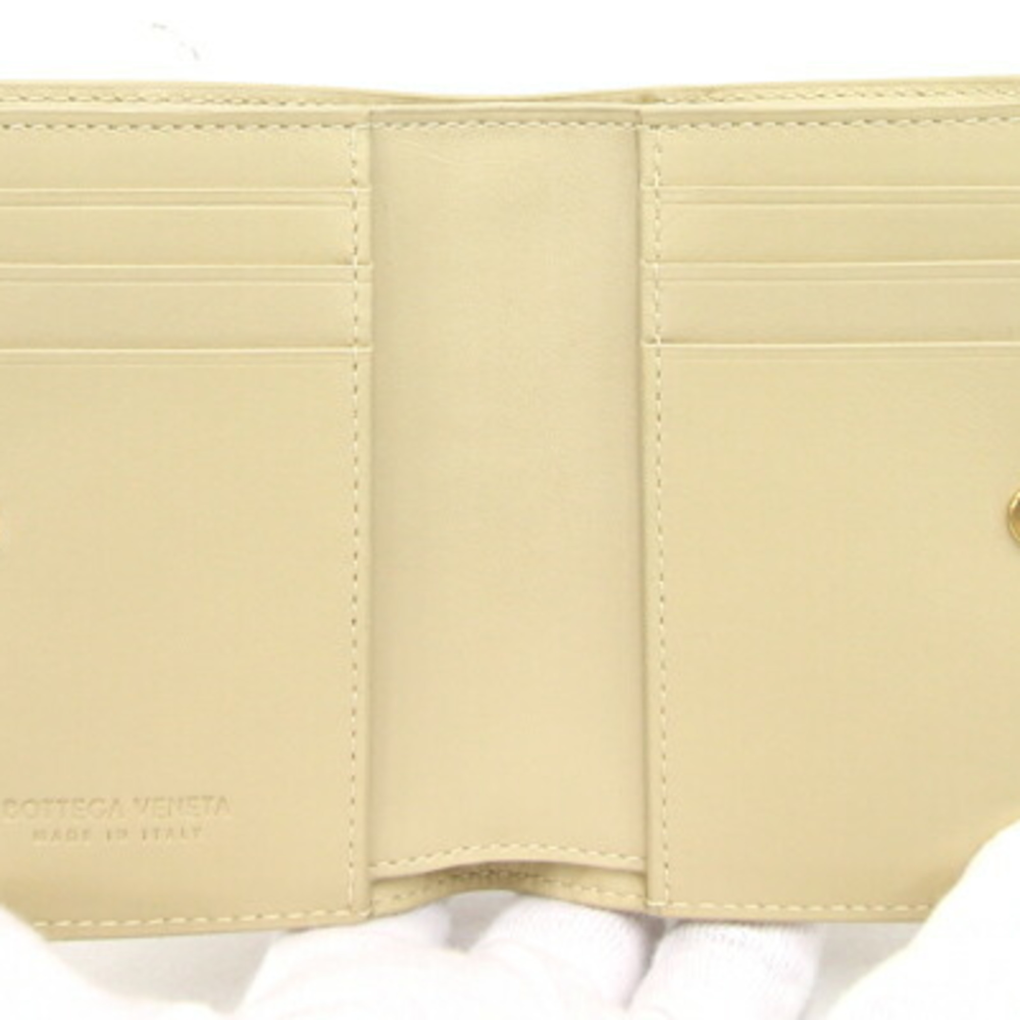 Bottega Veneta Bifold Long Wallet Intrecciato 707601 Beige Leather Compact Women's BOTTEGA VENETA