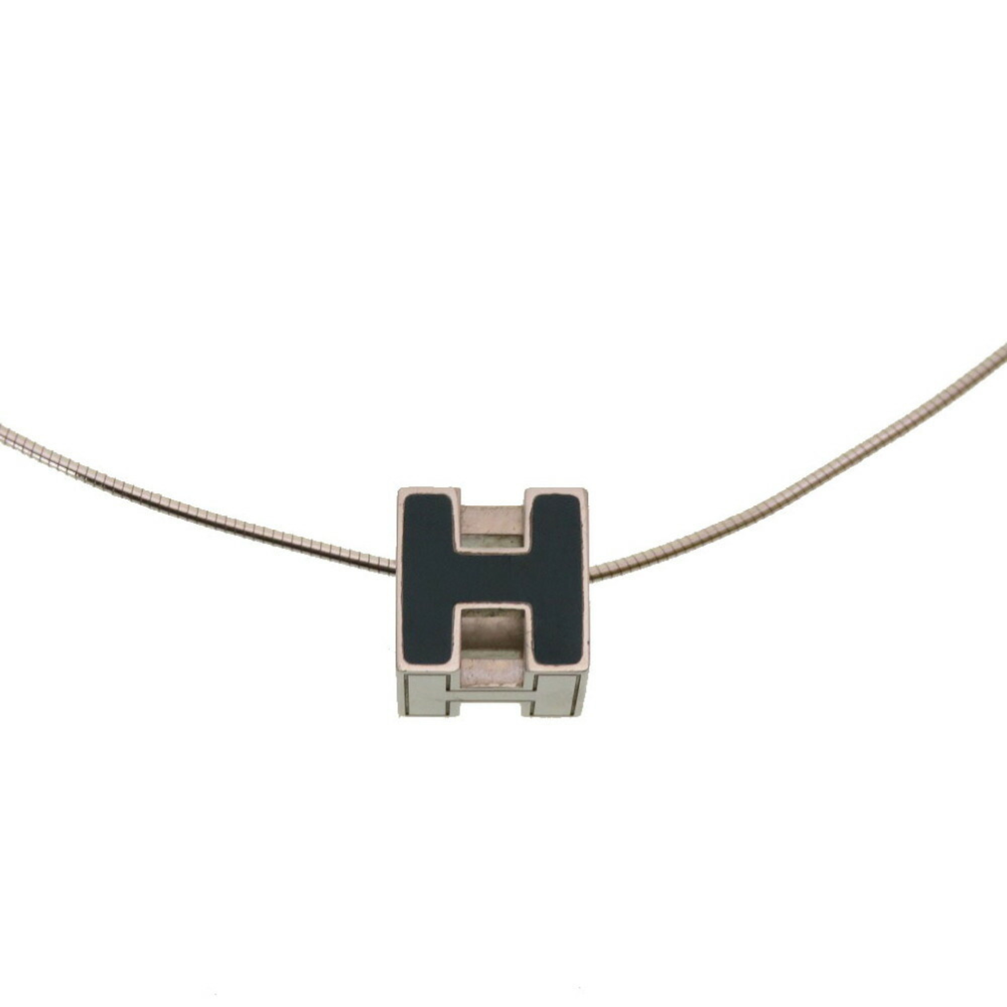 Hermes Cage de Ash H Cube Necklace Silver Blue 0197 HERMES