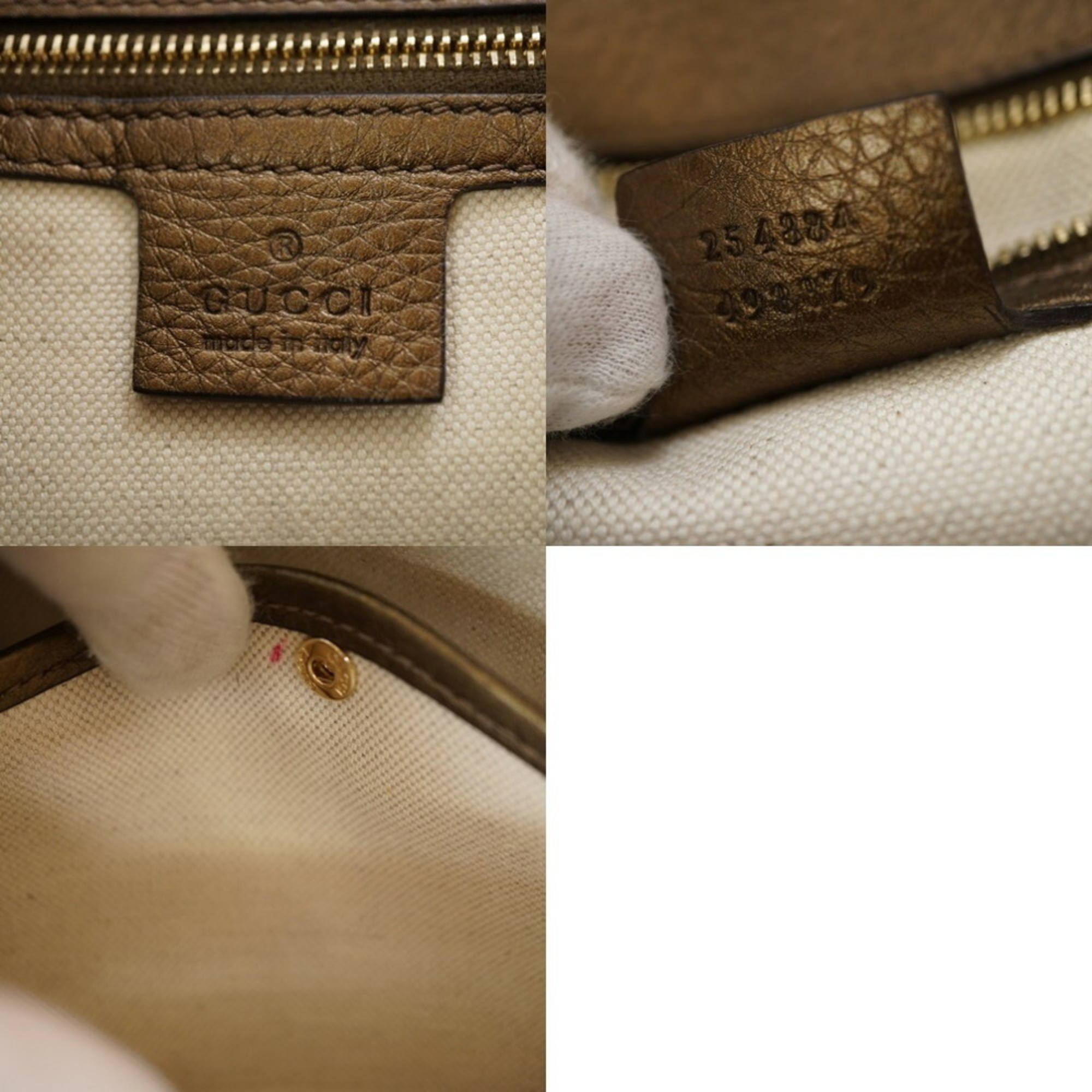 Gucci New Bamboo Shoulder Handbag 254884 Leather Gold with Strap 0020GUCCI