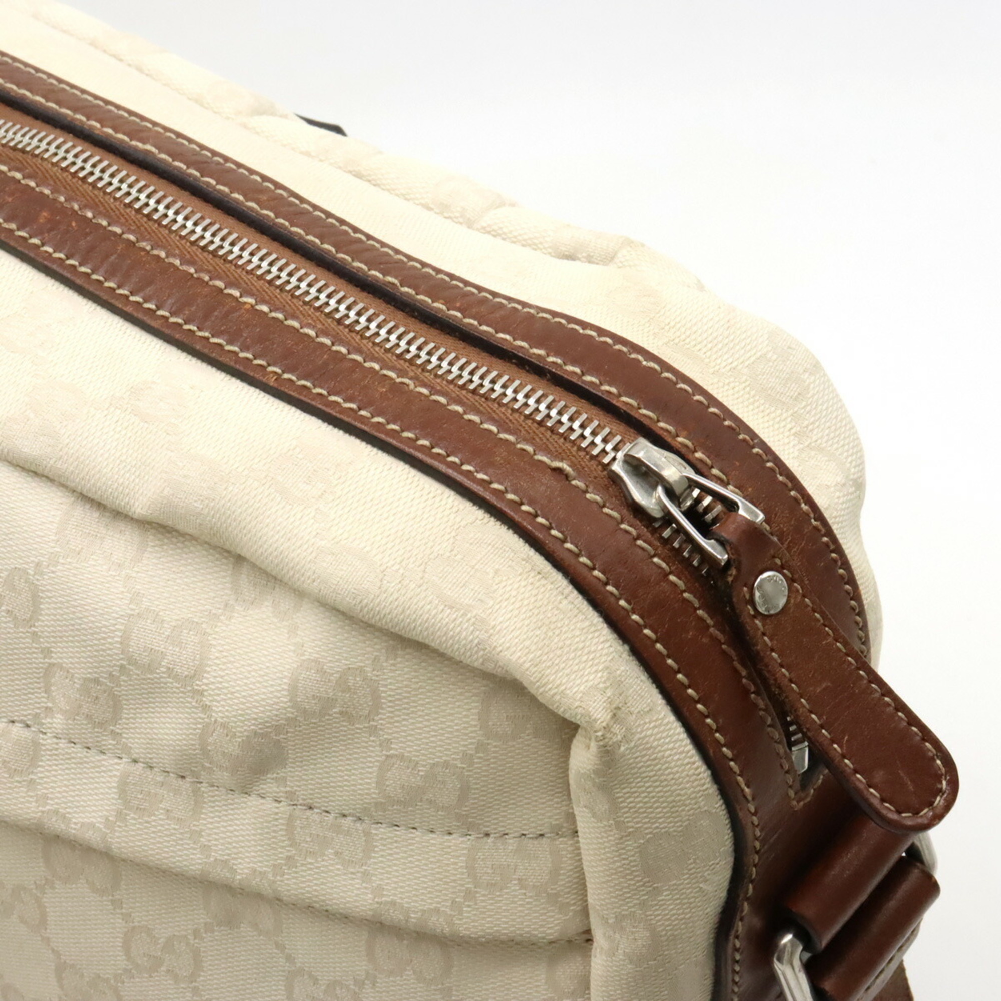 GUCCI GG canvas shoulder bag leather ivory white dark brown 223648