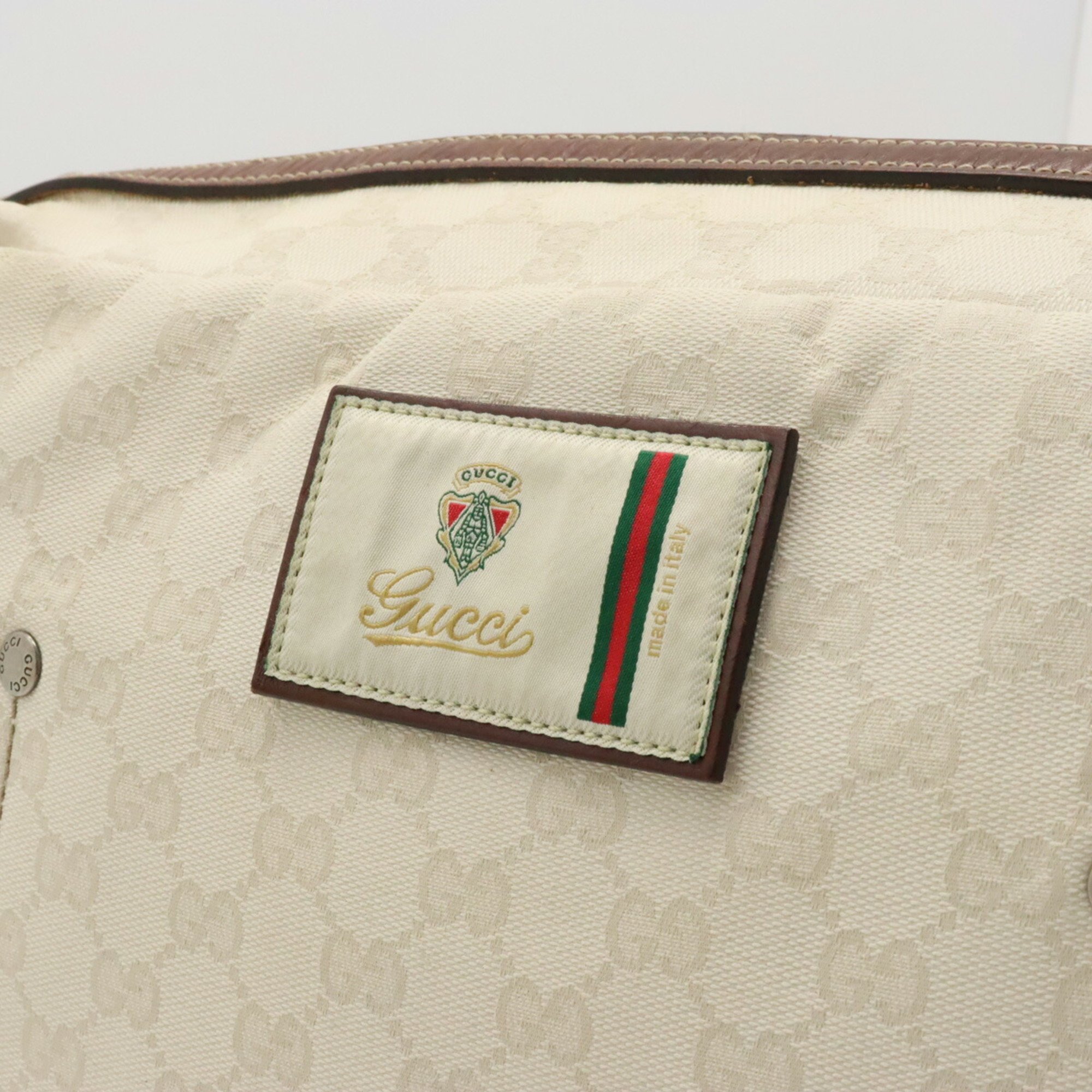 GUCCI GG canvas shoulder bag leather ivory white dark brown 223648