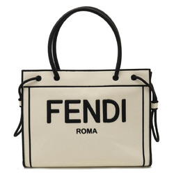 FENDI Shopper Medium Tote Bag Canvas Leather Natural Black 8BH378