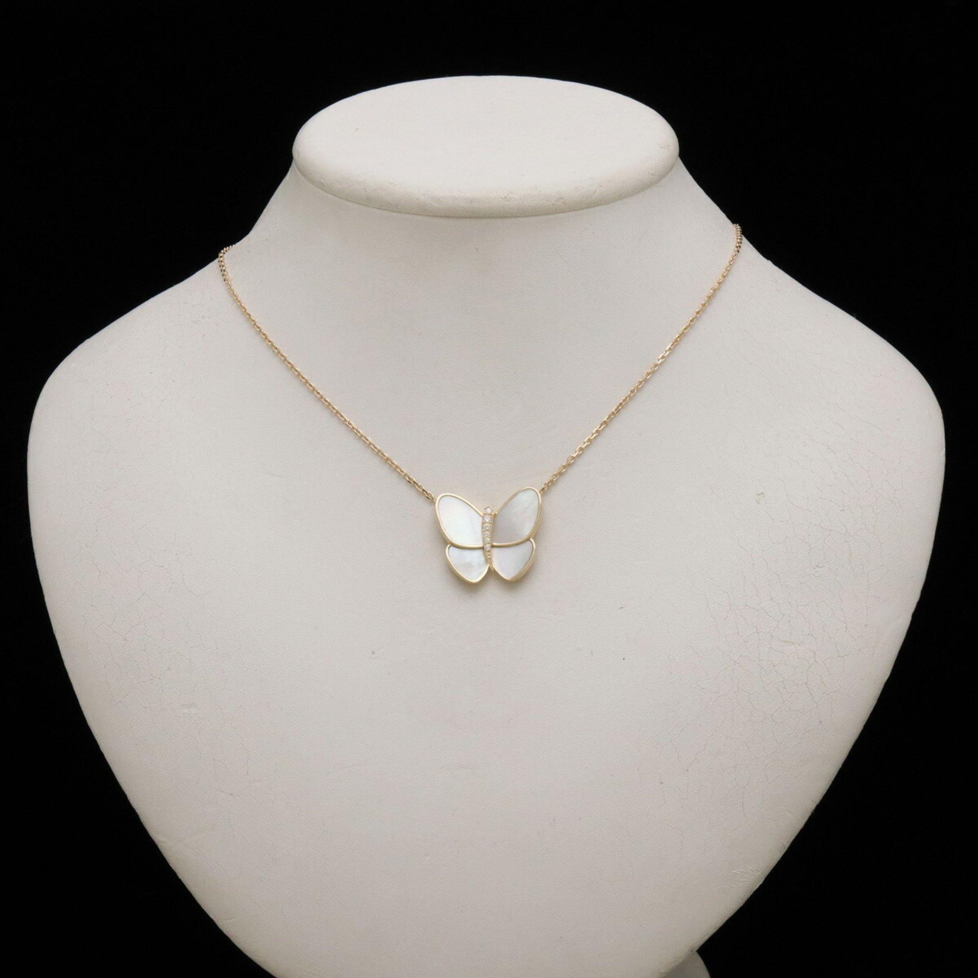 Van Cleef & Arpels VCA de Papillon Necklace Pendant K18KG Yellow Gold Diamond Shell