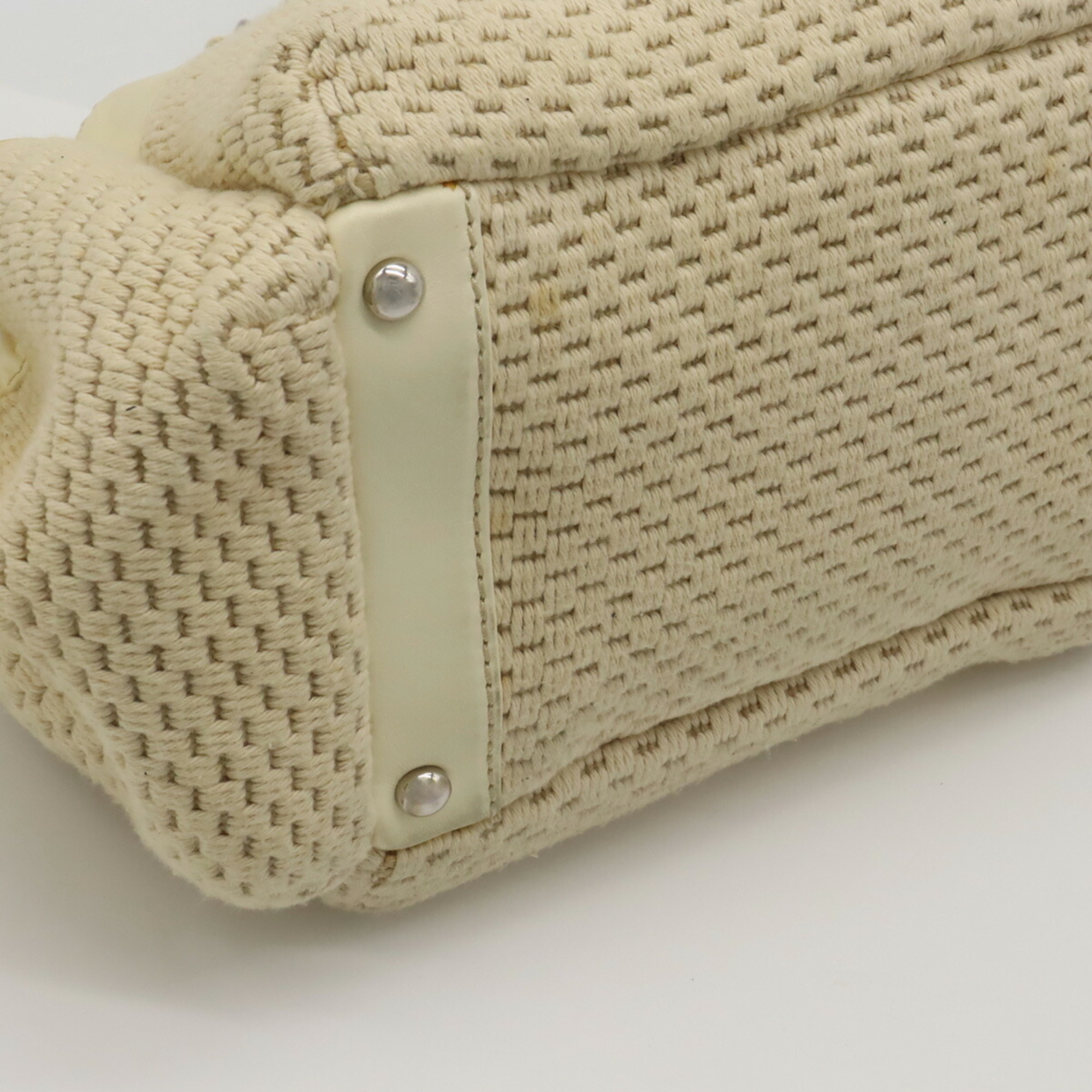 CHANEL Chain bag shoulder tote cotton canvas leather beige cream