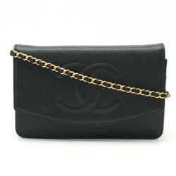 CHANEL Caviar Skin Coco Mark Chain Wallet Shoulder Bag Leather Black A13509