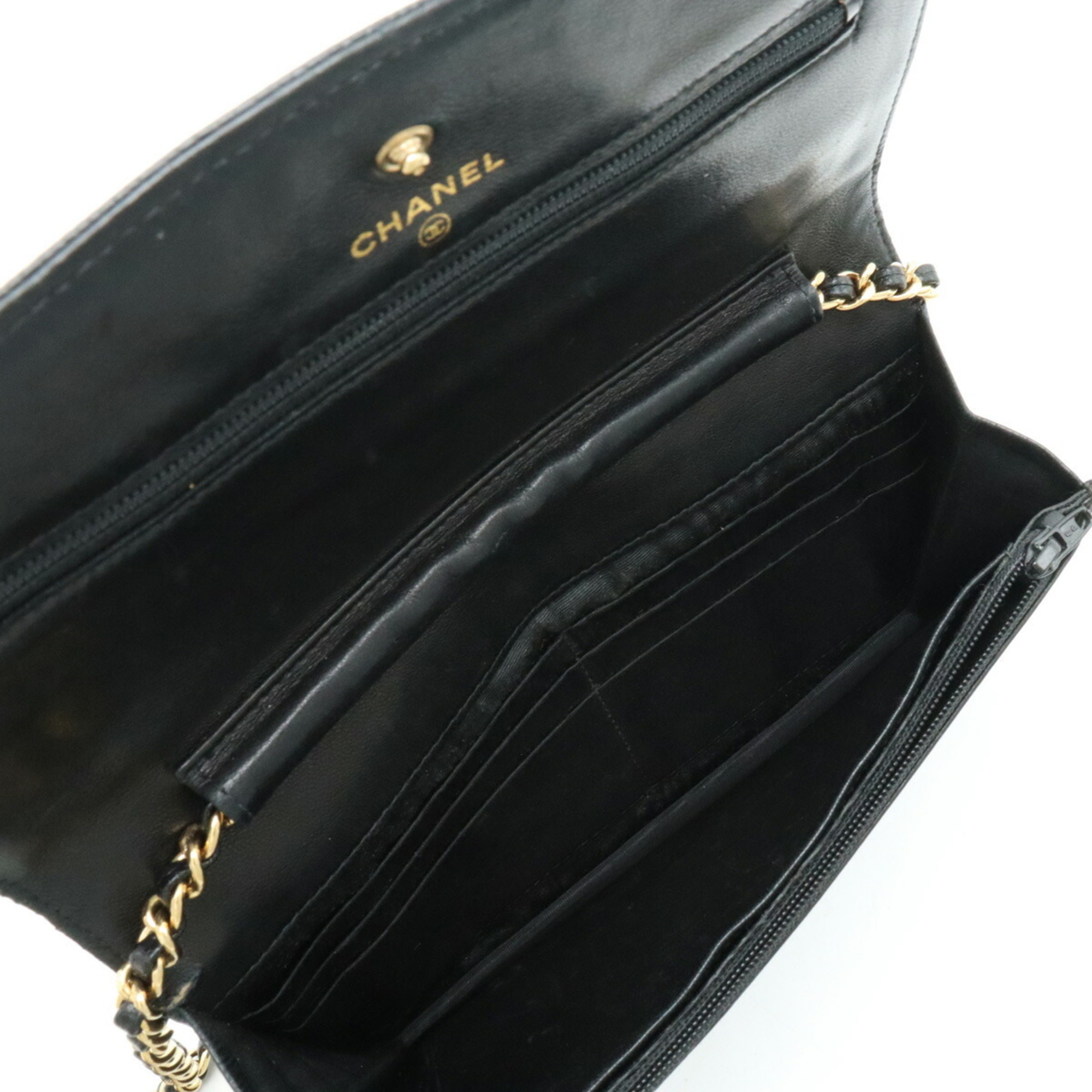 CHANEL Caviar Skin Coco Mark Chain Wallet Shoulder Bag Leather Black A13509