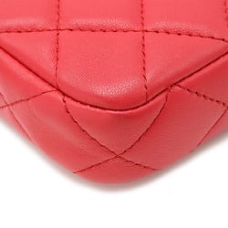 CHANEL Chanel Matelasse W Zip Chain Wallet Shoulder Clutch Bag Leather Pink Red A82527