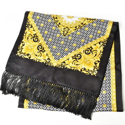Versace Stole Scarf VERSACE Reversible Muffler Silk Wool Black Gold