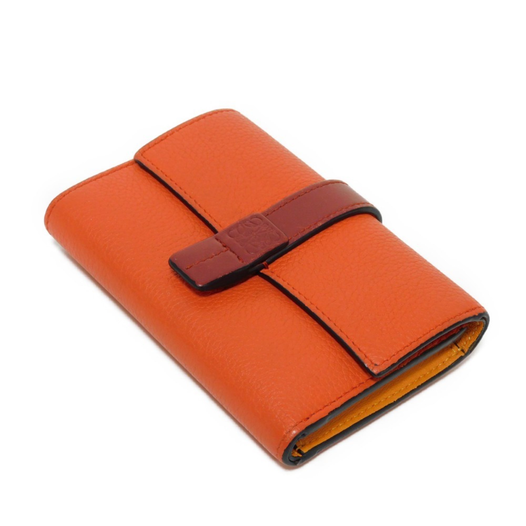 LOEWE Trifold Wallet Vertical Small Strap Coral Apricot Orange Anagram 124.12.S86 6977 Women's Billfold