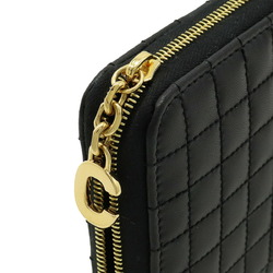 CELINE Celine C Charm Large Zipped Wallet Round Long Quilted Leather Black 10B55