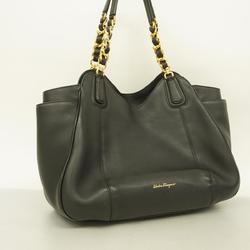 Salvatore Ferragamo Tote Bag Leather Black Gold Hardware Women's