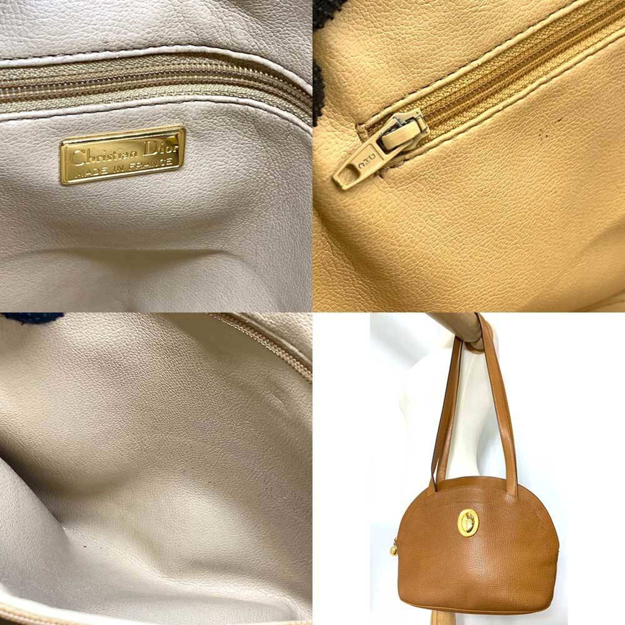 Christian Dior Bag Shoulder Brown Tea CD Plate Egg Shape Ladies Leather ChristianDior