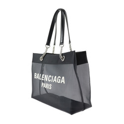 BALENCIAGA Duty Free Tote Bag 741602 Mesh x Leather Black Silver Hardware Shoulder Logo with Pouch