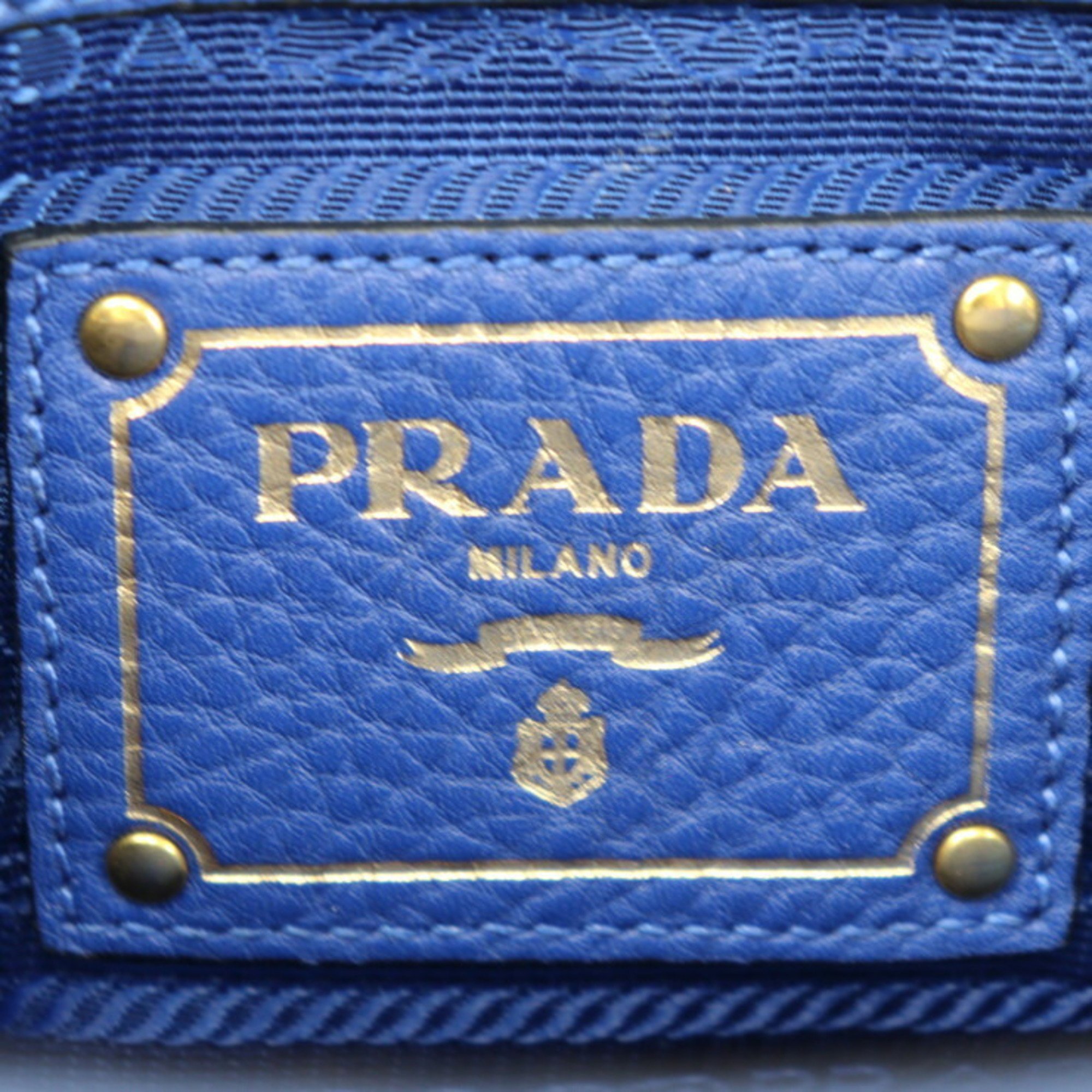 PRADA VITELLO PHENIX Handbag 1BA058 Calf Leather ROYAL Blue Gold Metal Fittings 2WAY Shoulder Bag