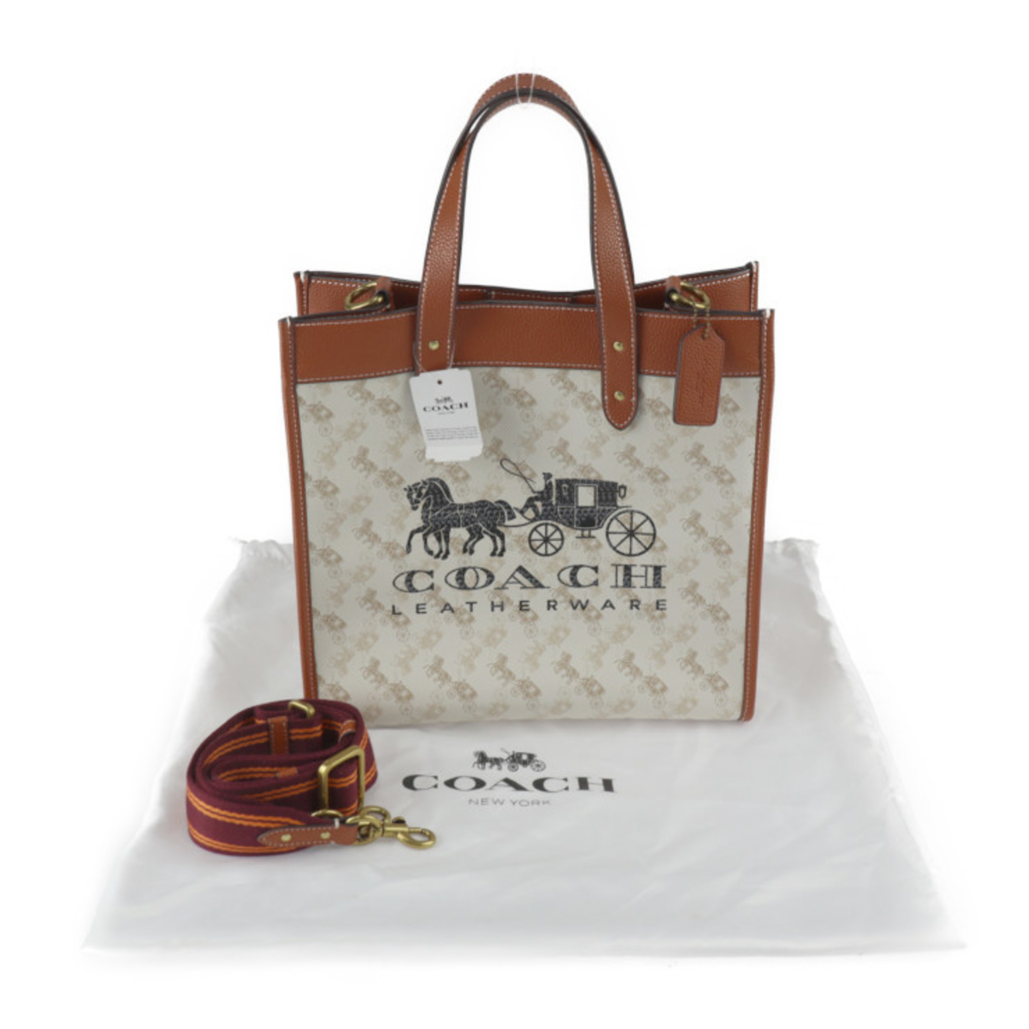 COACH Coach Field Tote with Horse and Carriage Bag C8461 PVC Leather Beige Brown Gold Hardware 2WAY Shoulder