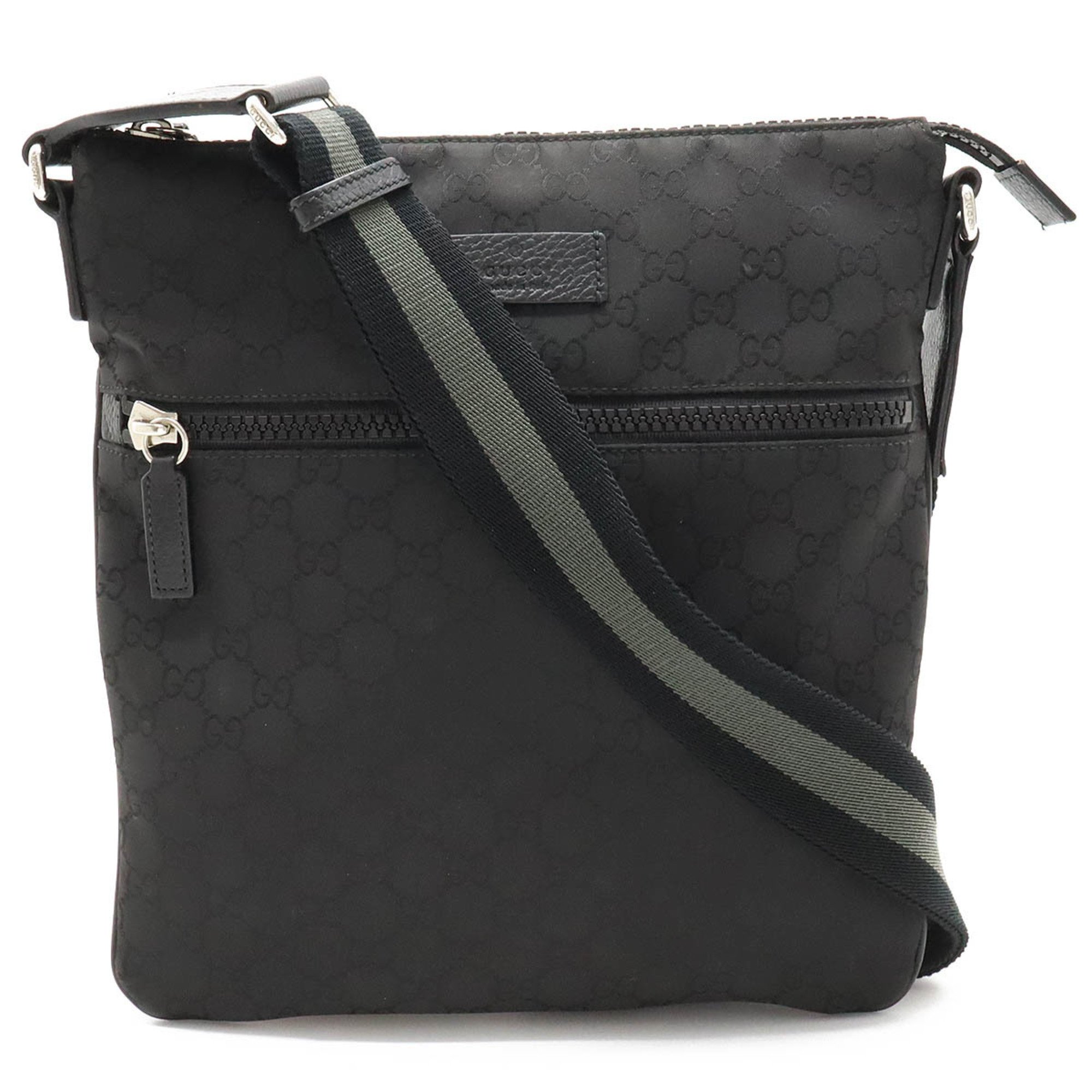 GUCCI GG nylon shoulder bag leather black gray 509639