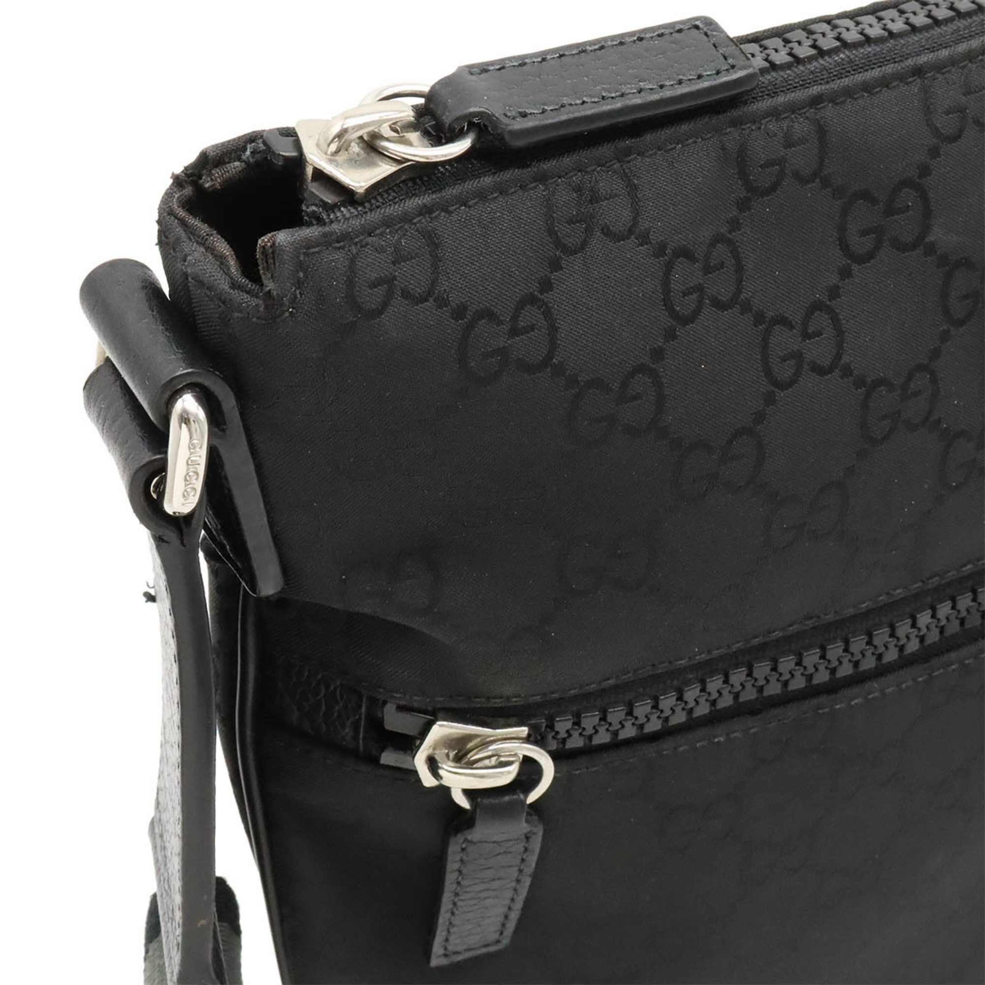 GUCCI GG nylon shoulder bag leather black gray 509639