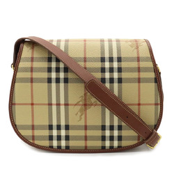 BURBERRY Nova Check Plaid Shoulder Bag PVC Leather Beige Brown Red