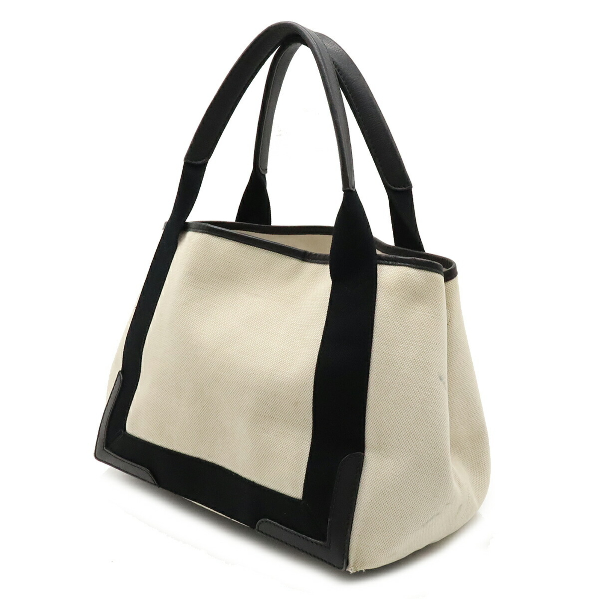 BALENCIAGA Navy Cabas S Tote Bag Handbag Canvas Leather Natural Black 339933