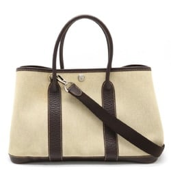 HERMES Garden TPM tote bag handbag shoulder toile ash leather beige dark brown □H stamp