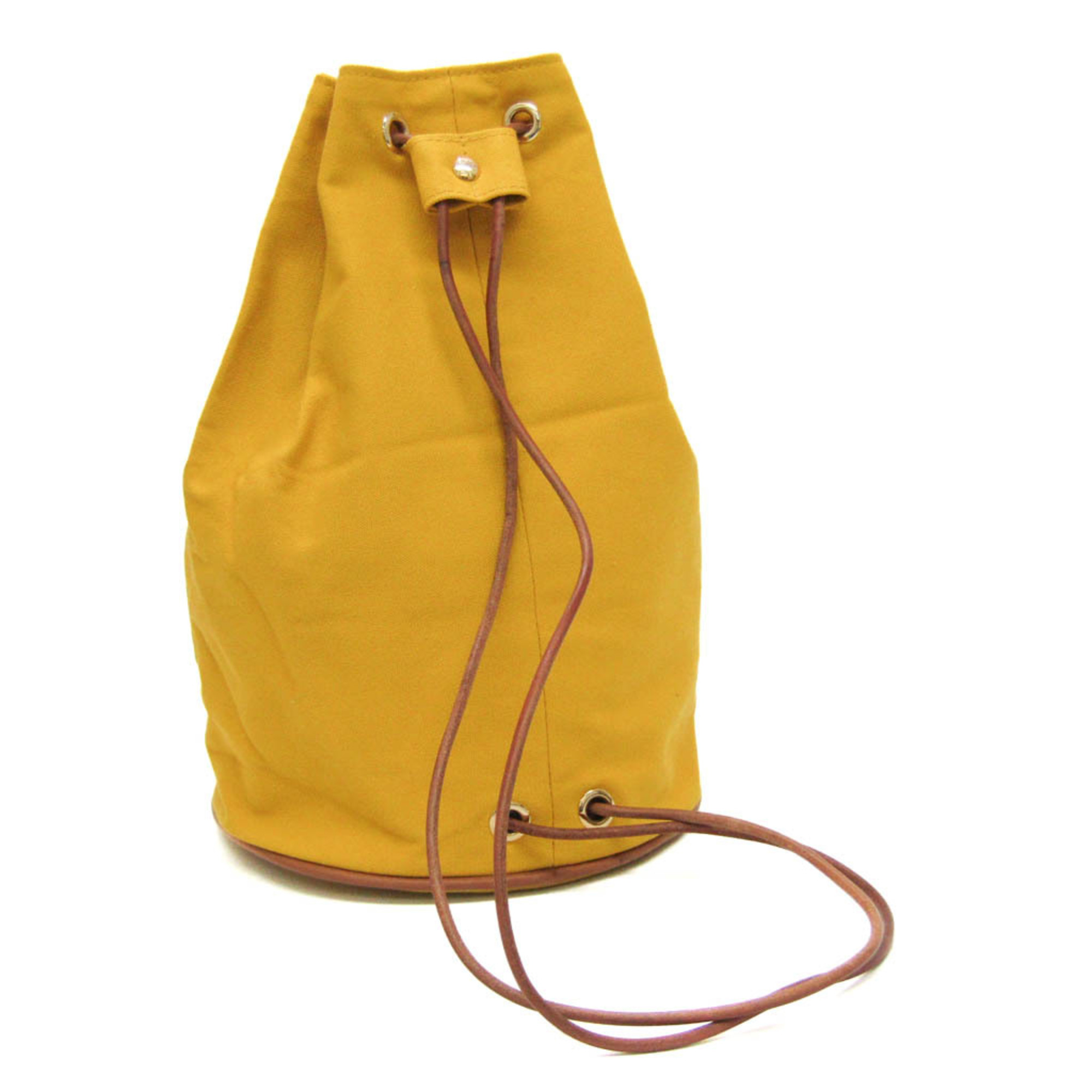 Hermes Polochon Mimil PM Women's Cotton Canvas,Leather Shoulder Bag Brown,Yellow