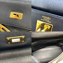 Hermes Bag Kelly 32 Inner Sewing Black Handbag Shoulder Ladies Voga River Leather □C Stamp HERMES