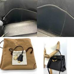 Hermes Bag Kelly 32 Inner Sewing Black Handbag Shoulder Ladies Voga River Leather □C Stamp HERMES