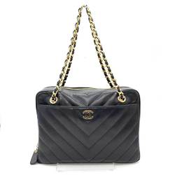 CHANEL Bag V Stitch Chain Shoulder Black Handbag Coco Mark Ladies Lambskin Leather
