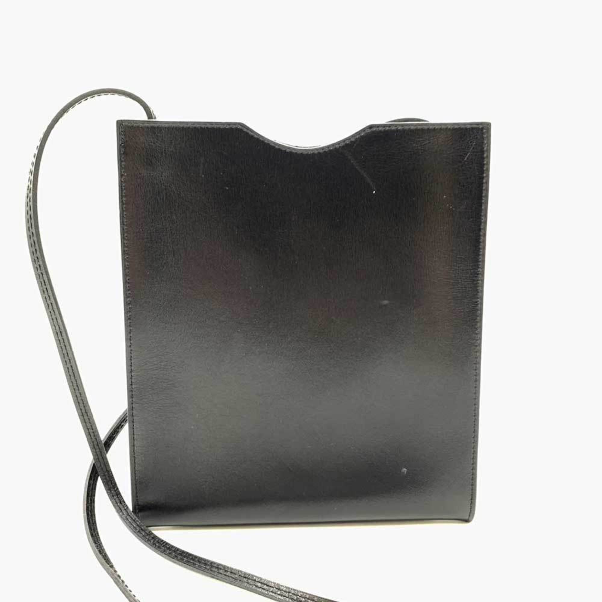 Hermes Bag Onimetu Black Shoulder Pochette Square Ladies Men's Box Calf Leather HERMES