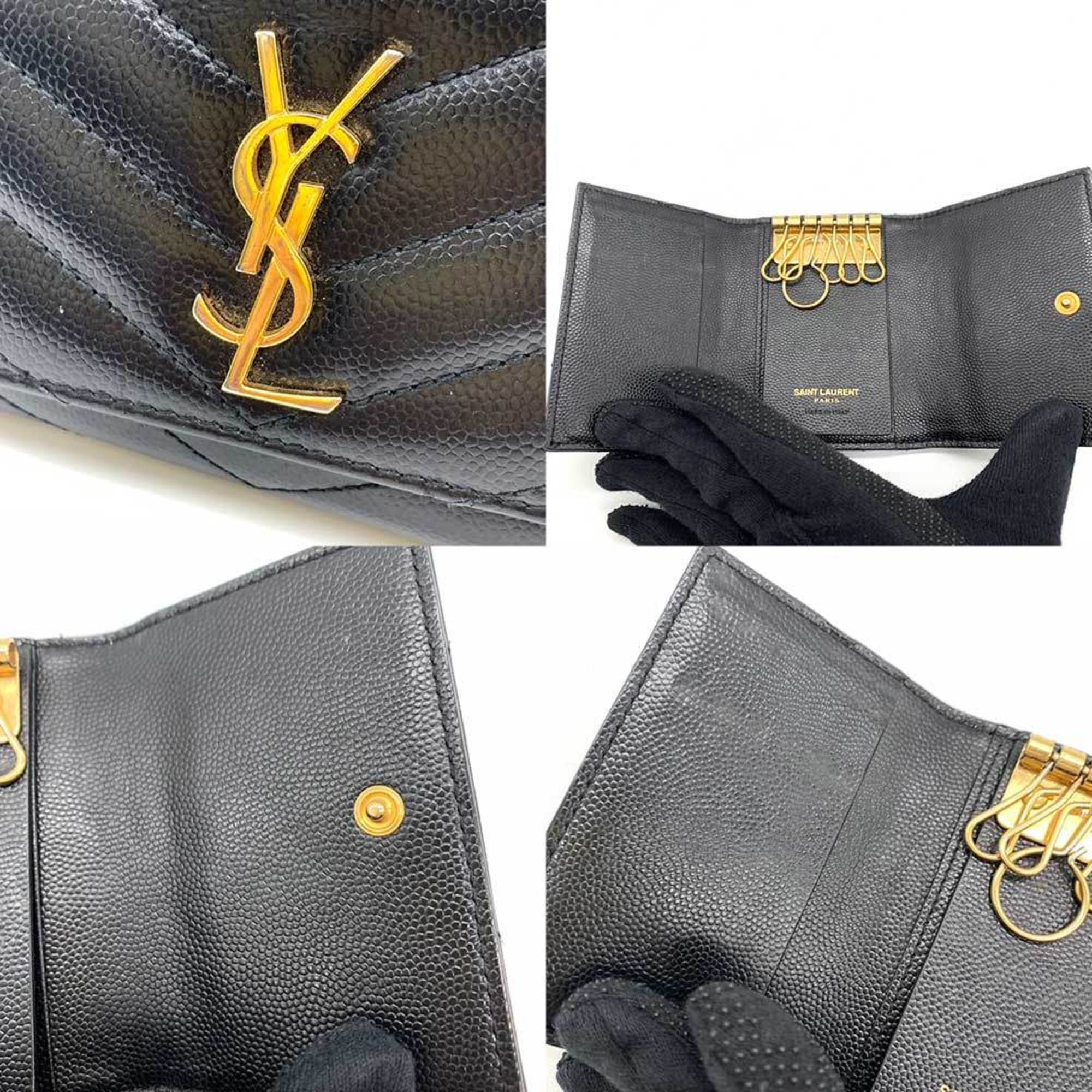 Saint Laurent Accessories 6 Row Key Case Black Monogram V Stitch YSL Ladies Men's Leather 580656 SAINTLAURENT