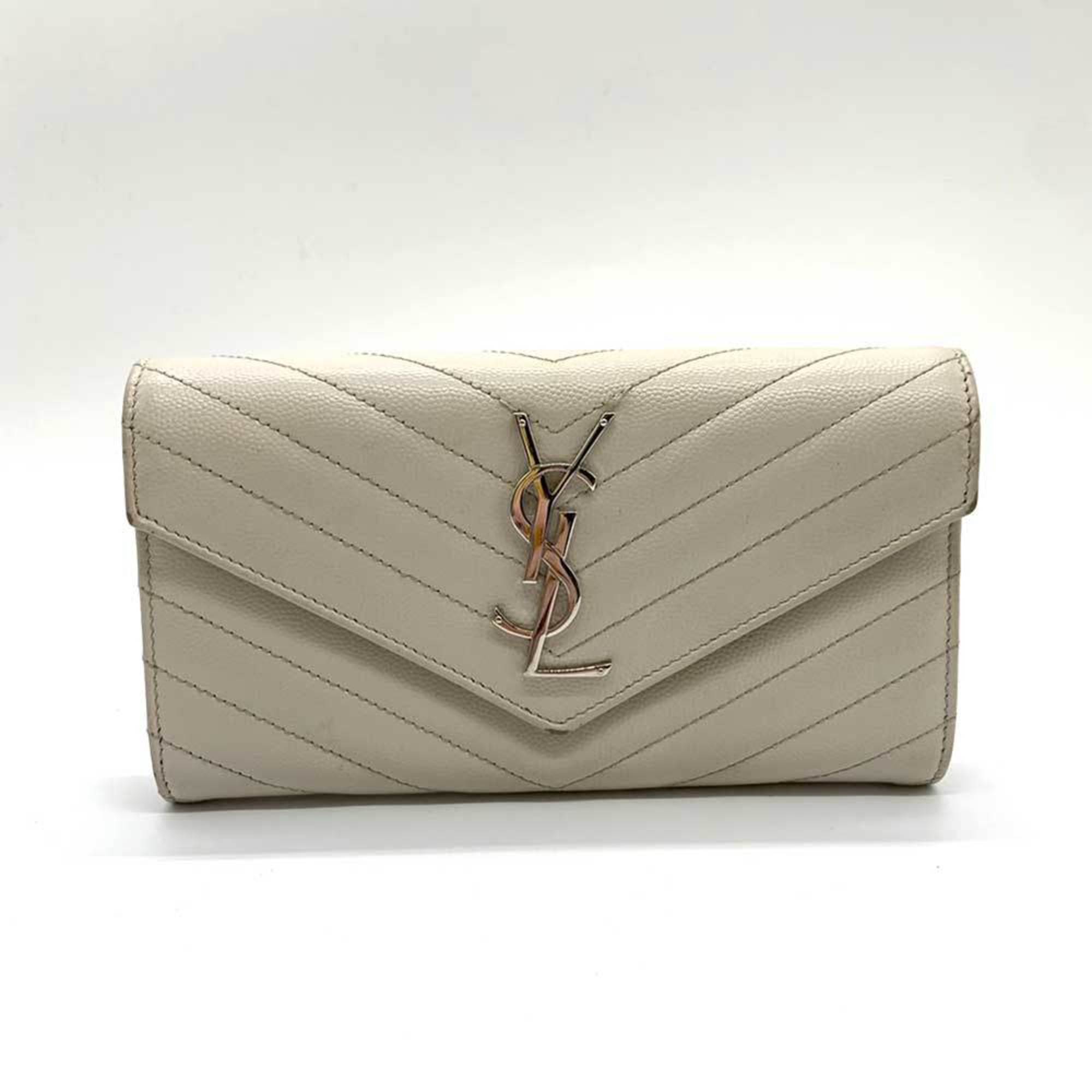 Saint Laurent Wallet Cassandra Long Ivory White Flap Bifold Monogram V Stitch YSL Ladies Men s Leather 372264 SAINTLAURENT eLADY Globazone