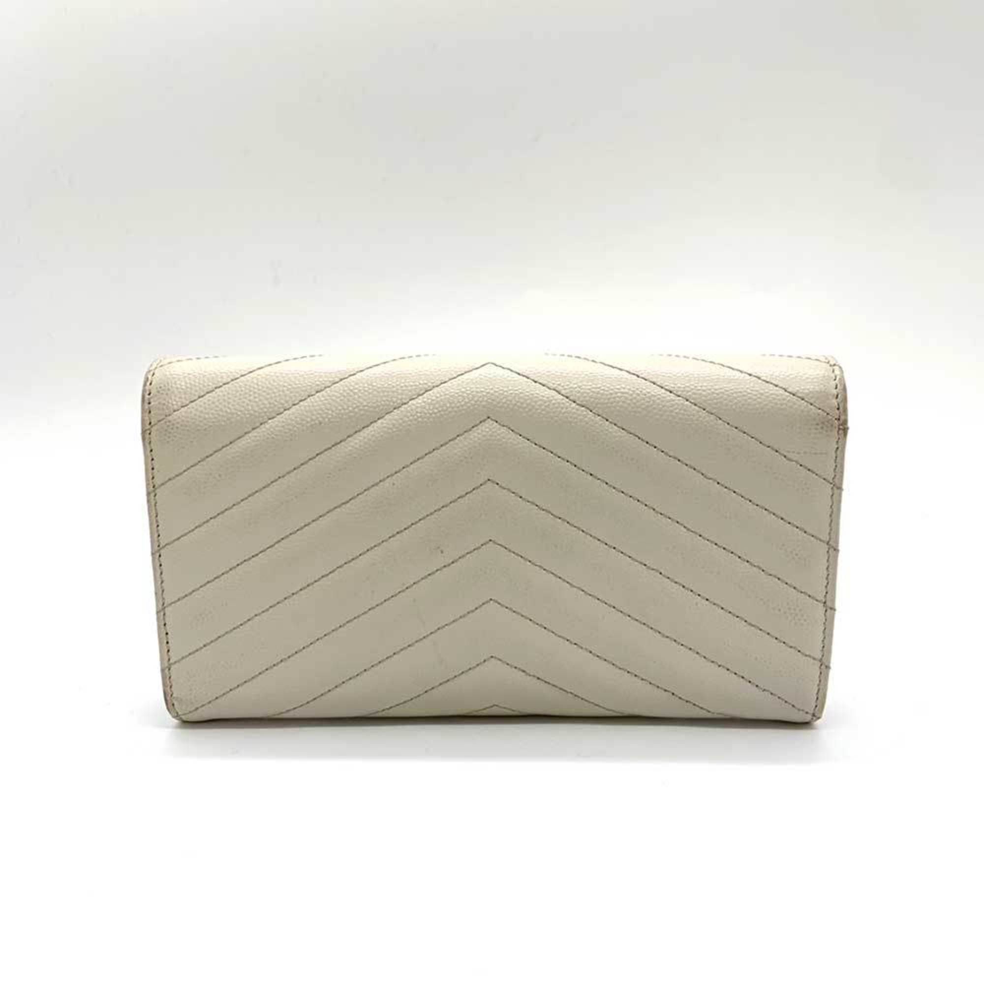 Saint Laurent Wallet Cassandra Long Ivory White Flap Bifold Monogram V Stitch YSL Ladies Men's Leather 372264 SAINTLAURENT