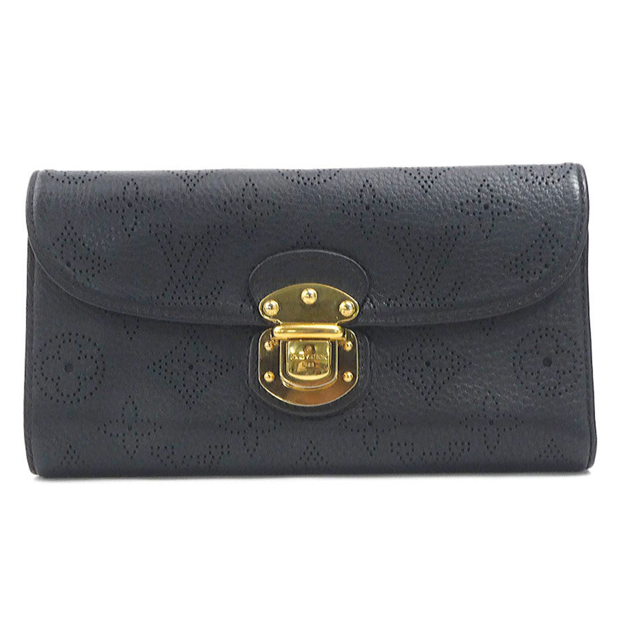 LOUIS VUITTON Bi-fold long wallet Monogram Mahina Portefeuille Amelia Noir Unisex M95549