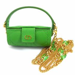 Christian Dior Necklace Lip Case Cannage Leather/Metal Green/Gold Women's